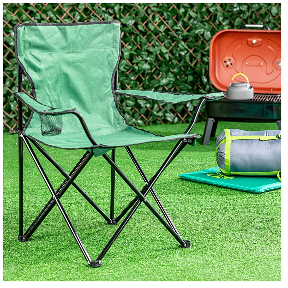 Basic Metal İskelet Katlanabilir Kamp Sandalyesi Yeşil