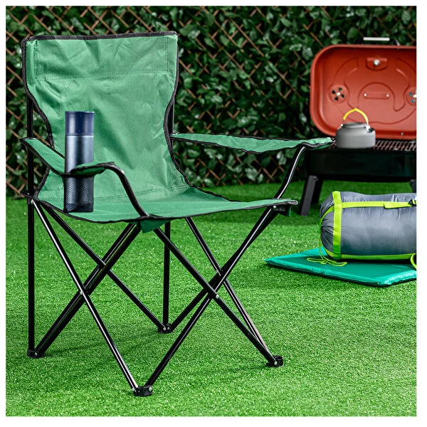 Basic Metal İskelet Katlanabilir Kamp Sandalyesi Yeşil - Thumbnail